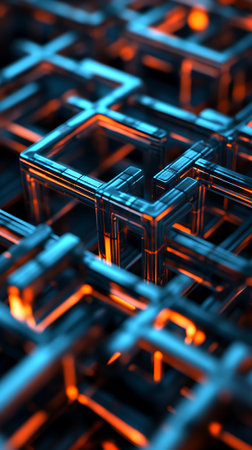 Abstract background of glowing cubes. 3d rendering, 3d illustration.の素材