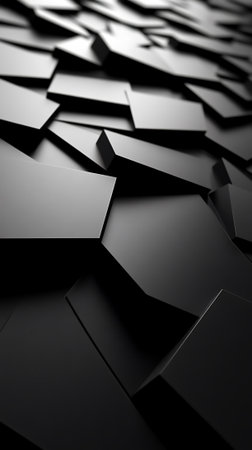 Black abstract background with hexagons, 3d render illustration, square imageの素材