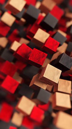 Wooden cubes abstract background. 3d render illustration for web designの素材