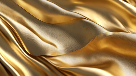 Golden satin fabric background close up. Texture of golden silk. 3d render illustrationの素材
