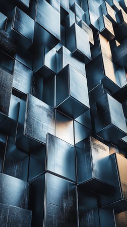 Abstract black and blue metal background. 3d rendering toned imageの素材