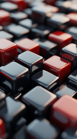 abstract background made of red and black cubes. 3d renderの素材