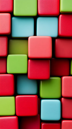 Colorful plastic cubes as background, close-up shot, square formatの素材
