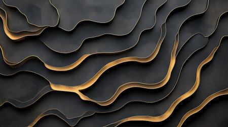 Abstract 3d black and gold wavy background. Vector illustration.の素材
