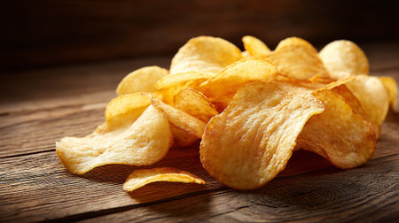 Potato chips on a wooden background. Selective focus. Toned.の素材