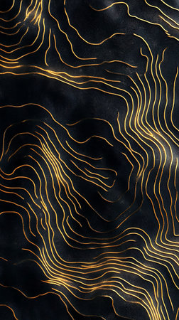 Abstract gold lines on a black background. 3d rendering, 3d illustration.の素材