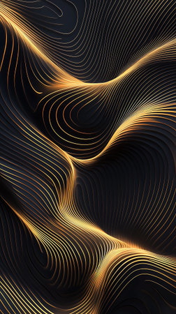 Abstract golden lines on a black background. 3d rendering, 3d illustration.の素材
