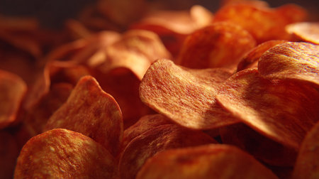 Potato chips close up. Potato chips background. Potato chips close up.の素材
