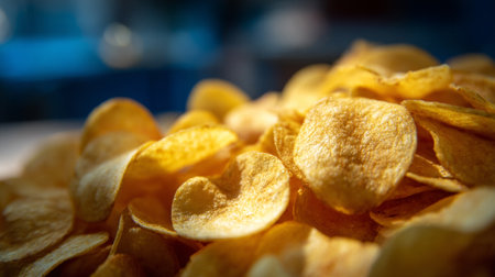 Potato chips on a plate. Close up. Selective focus.の素材