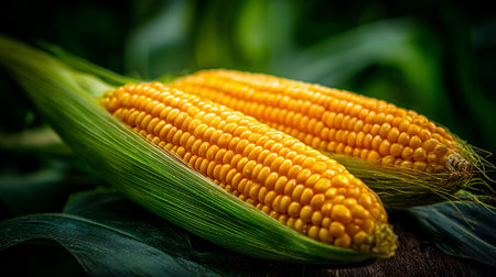 Freshly Harvested Corn on the Cob Still in Their Green Husksの素材