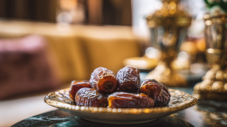 Dates on a Decorative Plate: A Taste of Middle Eastern Sweetnessの素材