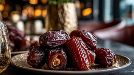 Delicious and Rich Dates on Elegant Plate, Perfect for Ramadan and Eidの素材