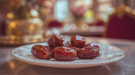 Elegant Still Life of Dates Served on Decorative Plate Indoorsの素材