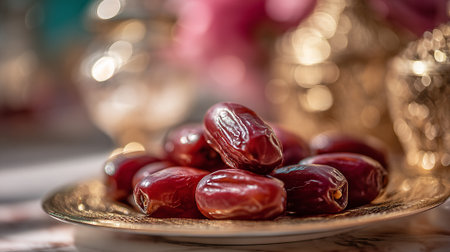 Arabian Dates on Golden Plate: A Celebration of Middle Eastern Cultureの素材