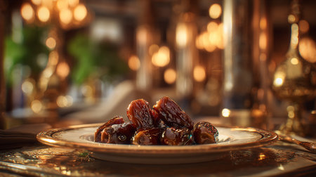 Elegant Plate of Dates: Ramadan Feast Preparation for a Special Celebrationの素材