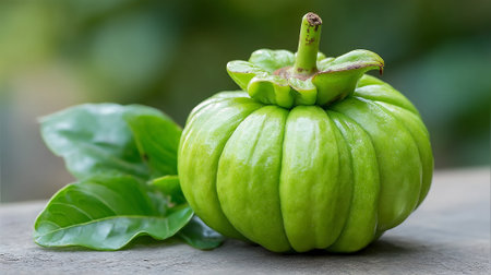 Vibrant Garcinia Cambogia Still Life with Botanical Backdrop and Natural Lightの素材
