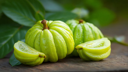 Fresh Garcinia Cambogia Still Life: A Vivid Look at Natural Ingredientsの素材