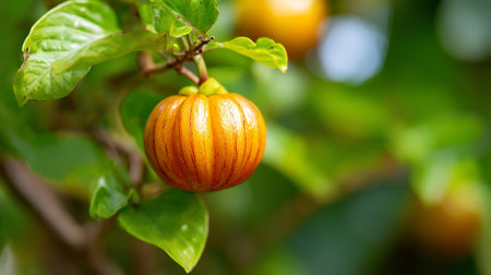 Calyx Fruit Hanging from the Branch, Tropical Exotic Fruit in Nature.の素材