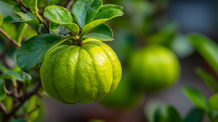 Ripe Bergamot Orange Growing on the Tree Branch in the Gardenの素材