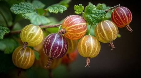 Gooseberry Delight: A Colorful Cluster of Ripe Fruits on a Branchの素材