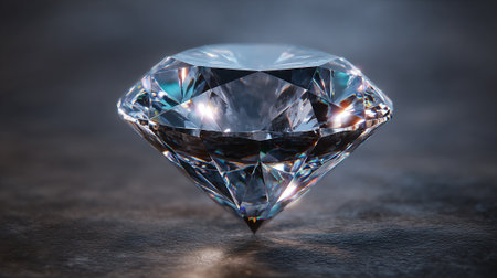 A beautifully cut diamond catches and refracts light, creating a captivating display of brilliance. The gem rests delicately upon a dark, textured background, emphasizing its sparkle and perfect clarity.の素材