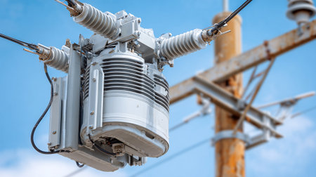 Electrical equipment on the background of blue sky. Selective focus.の素材