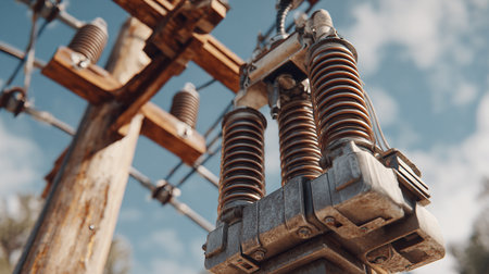 Closeup of high voltage electrical equipment. Selective focus. Copy space.の素材