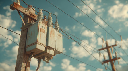 electricity post with blue sky background - retro vintage effect style picturesの素材