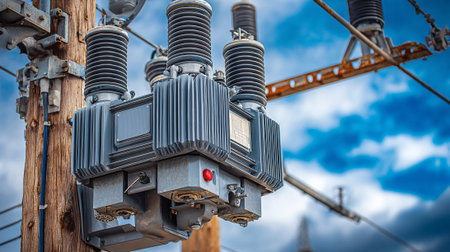 High voltage transformer. Electricity distribution station. Electricity distribution substation.の素材