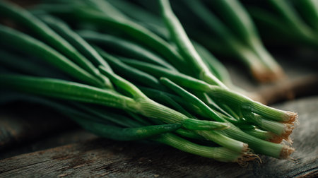 Fresh Spring Onions: A Crisp and Vibrant Culinary Ingredient Displayed.の素材
