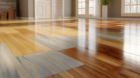 Interior of empty room with parquet floor. 3D renderingの素材