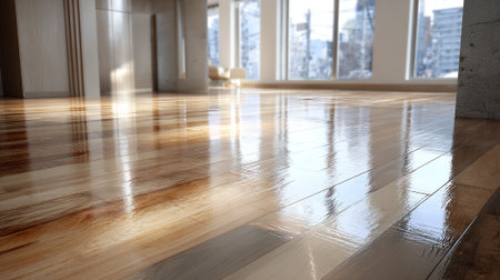 Wooden floor in a modern office building. 3d rendering.の素材