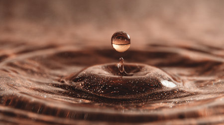Mesmerizing Water Drop Impact: A Copper-Toned Dance of Liquid Lightの素材