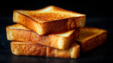 Golden Brown Toast Stacked High on a Dark Surface Ready to Be Eatenの素材