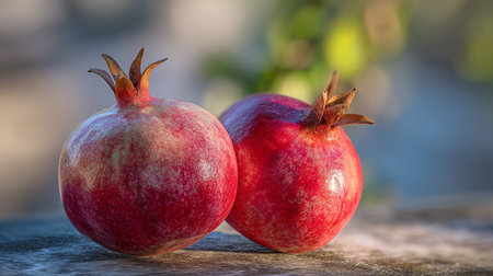 Captivating still life of vibrant red pomegranates illuminated by soft, natural lightの素材