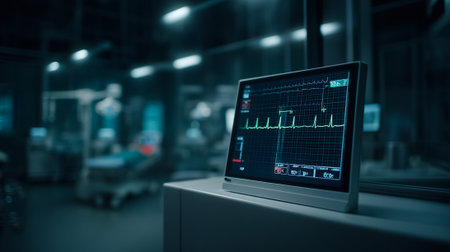Advanced Patient Monitor Showing Multi-Parameter Vital Readings in a Clinical Healthcare Settingの素材