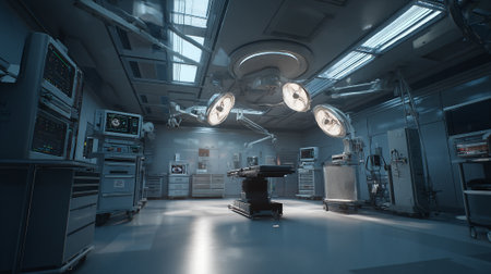 Modern Operating Room with Surgical Lights and Medical Equipmentの素材