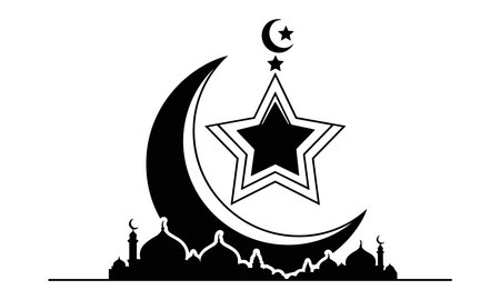 Islamic motif crescent moon stars mosque silhouettesのイラスト素材
