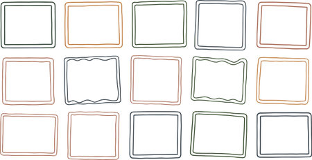 Doodle frames, hand drawn borders, square shapes, pastel colors
