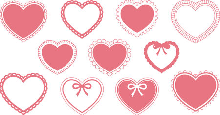 Pink lace heart collection, romantic frames, valentine artのイラスト素材