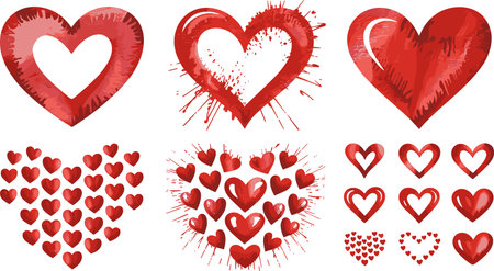 Red hearts, love symbol, watercolor art, romantic decoration, Valentine designのイラスト素材