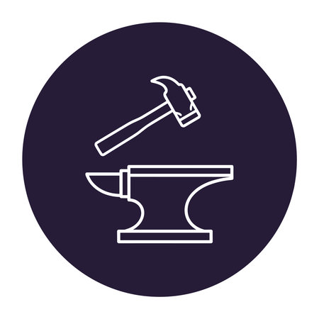 Anvil and hammer icon, forge symbol, dark purple backgroundのイラスト素材