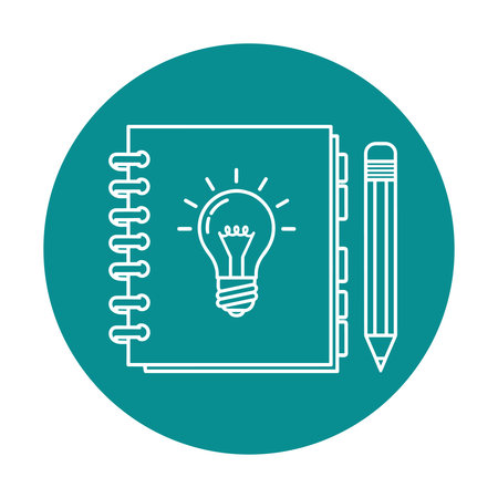 Notebook, light bulb, pencil, idea, inspiration, creativity, educationのイラスト素材