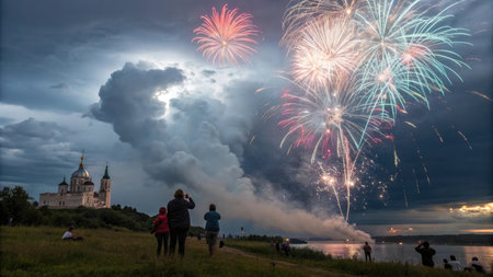 Fireworks over the Neva River in St.Petersburg.の素材