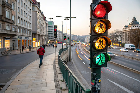 Traffic light in Budapest, Hungary. Traffic lights in Budapest.の素材