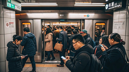 Unidentified people waiting for the subway in Tokyo, Japanの素材