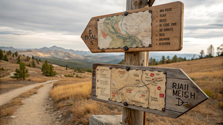 Hiking trail sign in Yellowstone National Park, Wyoming, USA.の素材