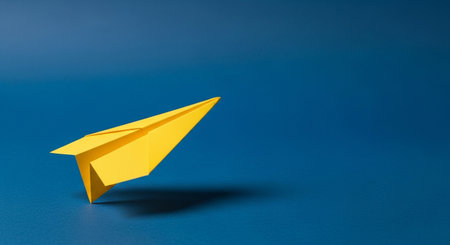 Paper plane on a blue background. 3d rendering, 3d illustration.の素材