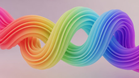 3d render of colorful plasticine twisted in the shape of a rainbowの素材
