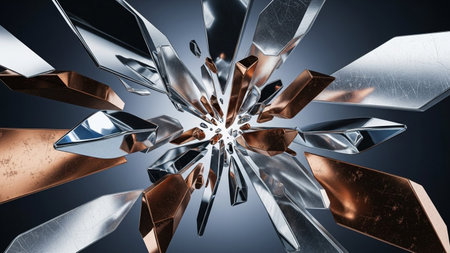 3D rendering of abstract geometric shapes in black and gold colors, computer generated imagesの素材